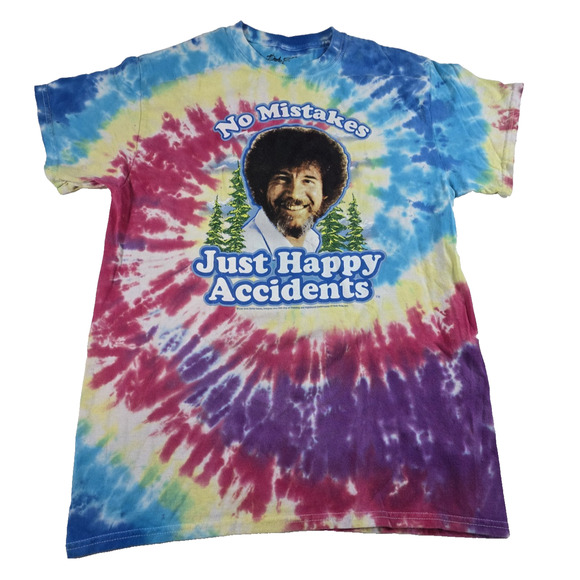 Bob Ross No Mistakes happy accidents Tie Dye Tee Shirt Size M - Picture 1 of 4